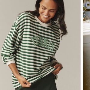 Anthropologie Beach Riot Cyra Green and White Striped Long-Sleeve Top